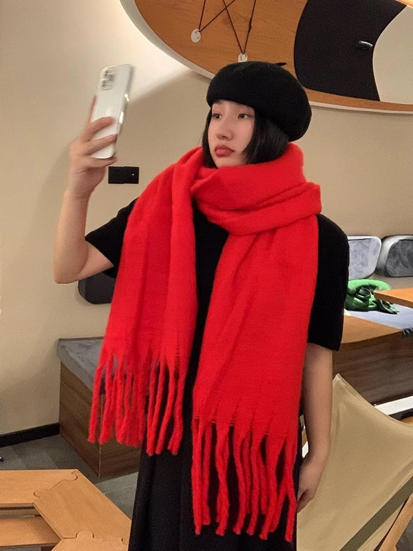 Brown Striped Scarf Women's Autumn And Winter  Trendy Winter Warm Imitation Cashmere Windproof Scarf For Students