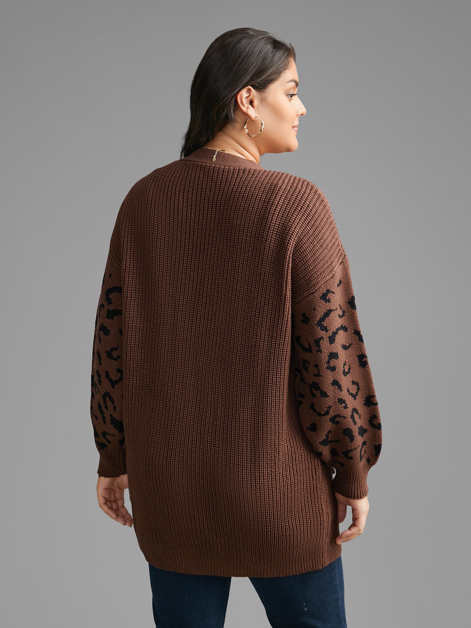 Leopard Print Patchwork Lantern Sleeve Cardigan