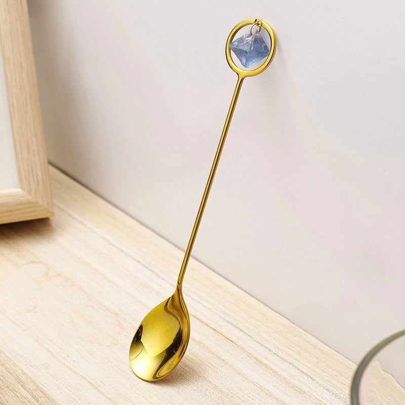 Natural Amethyst Flower Decor Copper Creative Long Handle Spoon
