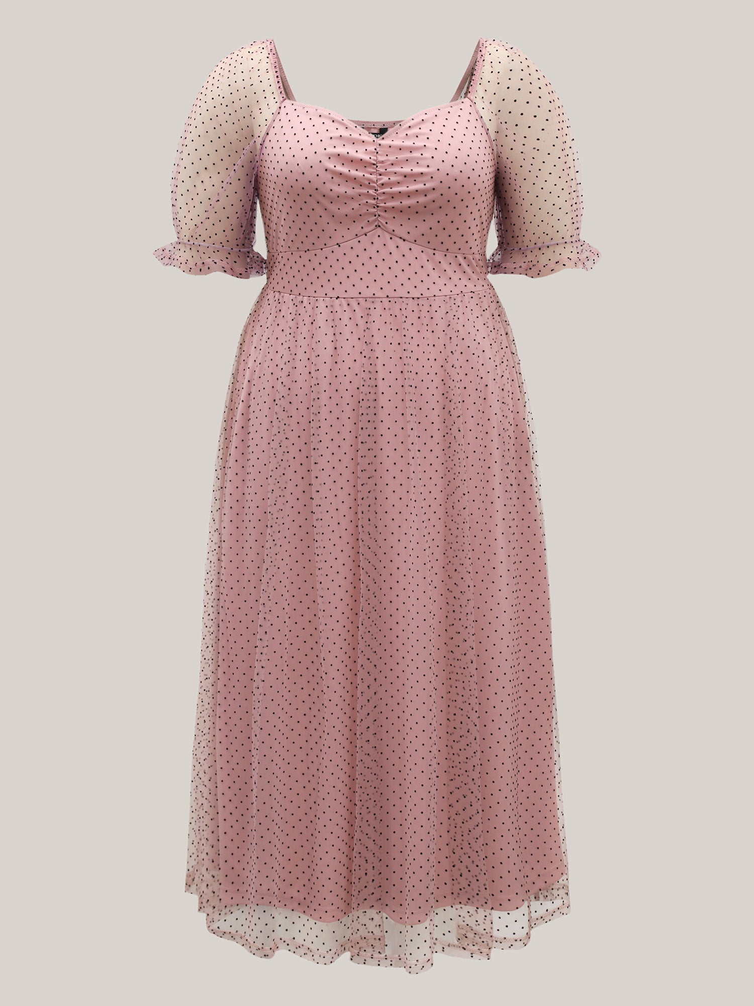 Polka Dot Print Ruched Textured Midi Dress