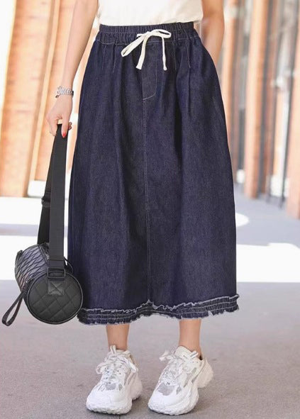 Vintage Light Blue Ruffled Elastic Waist Denim Skirt Summer