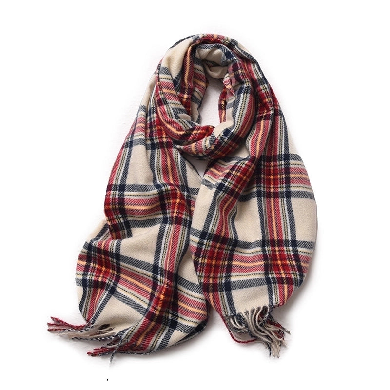 Korean Style Contrast Color Check Retro Artificial Cashmere Scarf Women's Winter Neck Warmer Warm All-matching Fashion Ins Factory