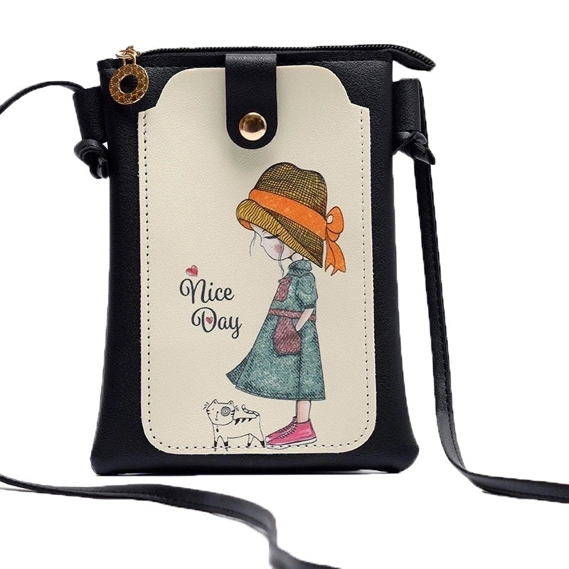 Women's Pu Leather Cartoon Cute Square Zipper Buckle Crossbody Bag