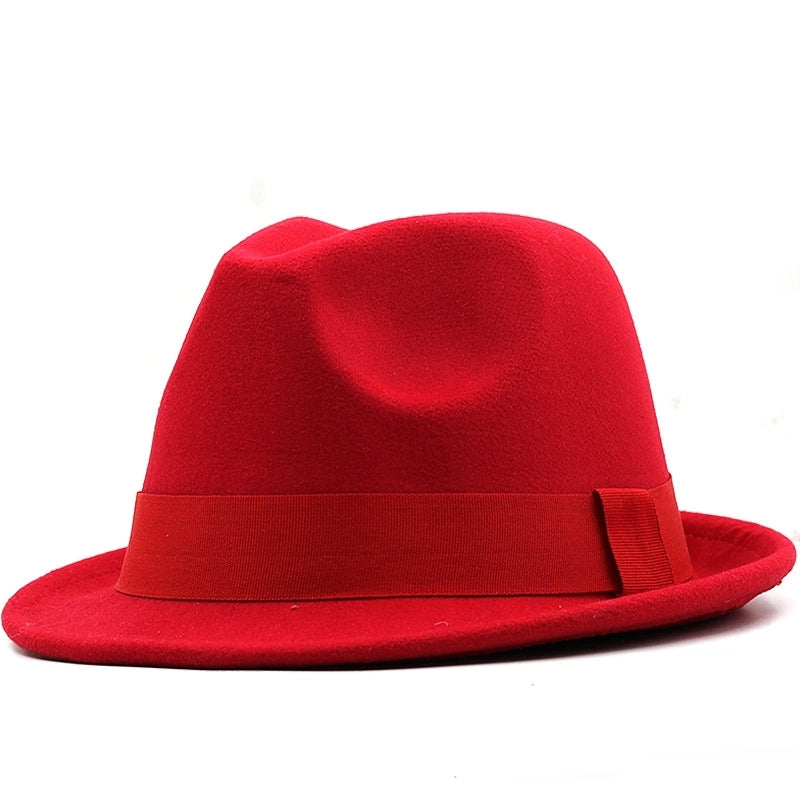 New Brim Hat Woolen Jazz Hat  Top Hat With Hat Band Solid Color Woolen Hat