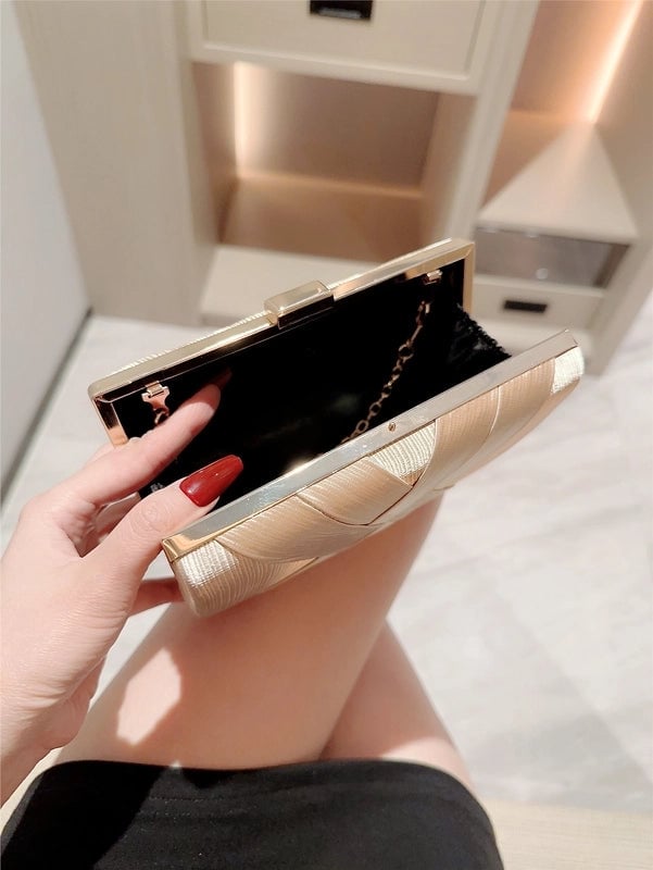 Gold Satin Solid Color Chain Evening Bags