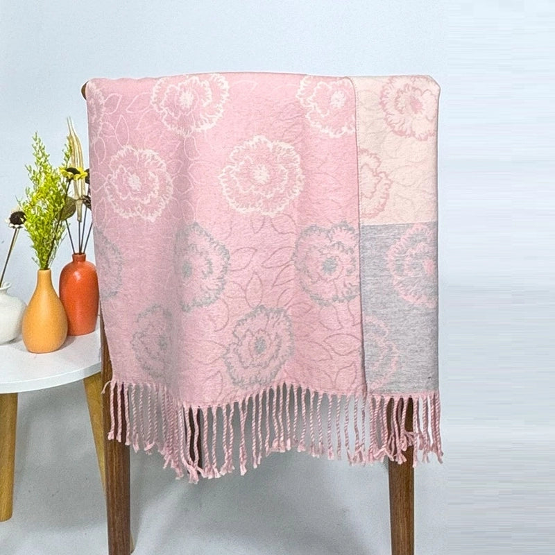 New Fashion Camellia Plaid Tassel Warm Cashmere Scarf Outdoor Riding Thickened Neck Scarf Women's Shawl