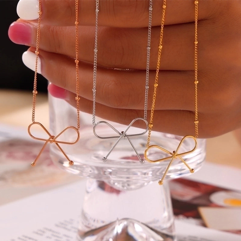 Casual Minimalist Commute Bow Knot 304 Stainless Steel 18K Gold Plated Plating Bracelets Necklace
