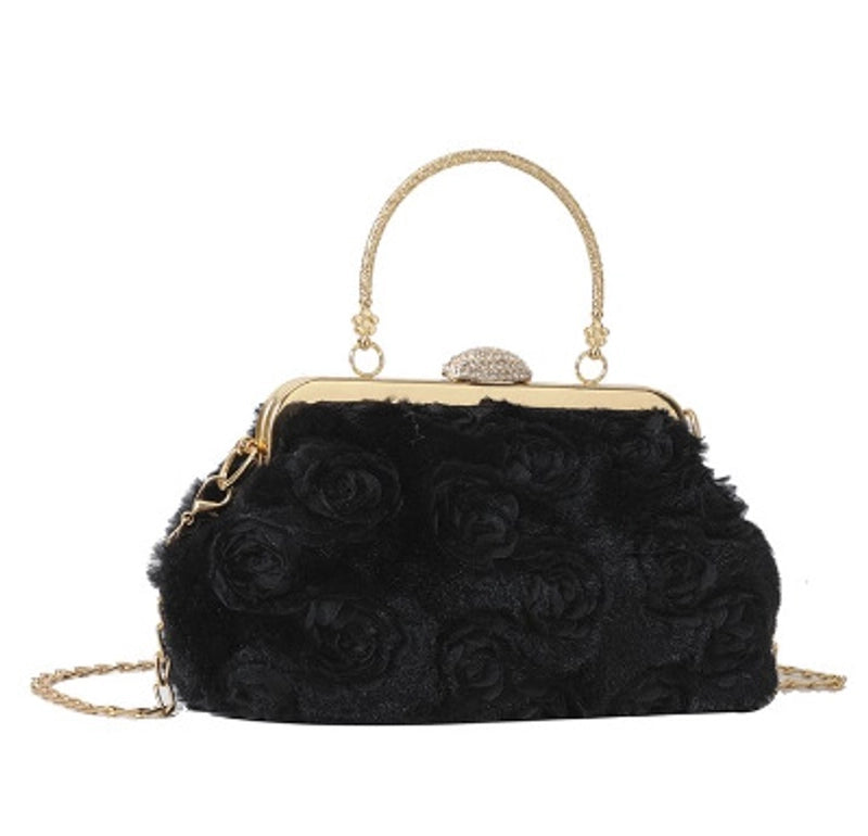Women's Small Plush Solid Color Streetwear Shell Lock Clasp Shoulder Bag Crossbody Bag Chain Bag