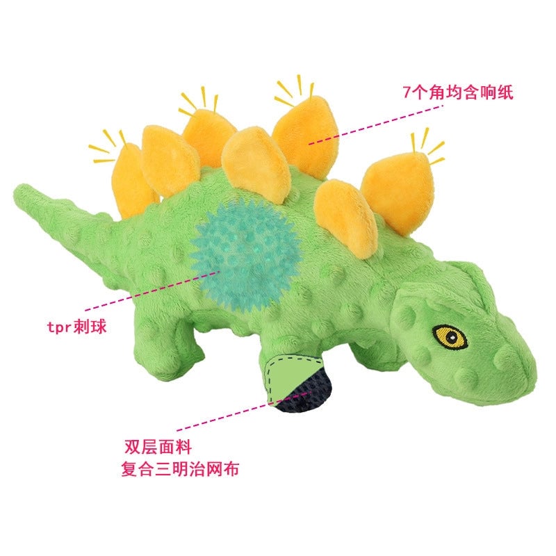 New Two-in-one Pet Plush Sound Toy Dinosaur Dog Relieving Stuffy Molar Teeth Cleaning Cartoon Stegosaurus Toy