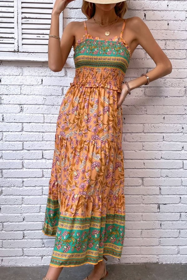 Bohemia Print Ruffle Hem Maxi Dress