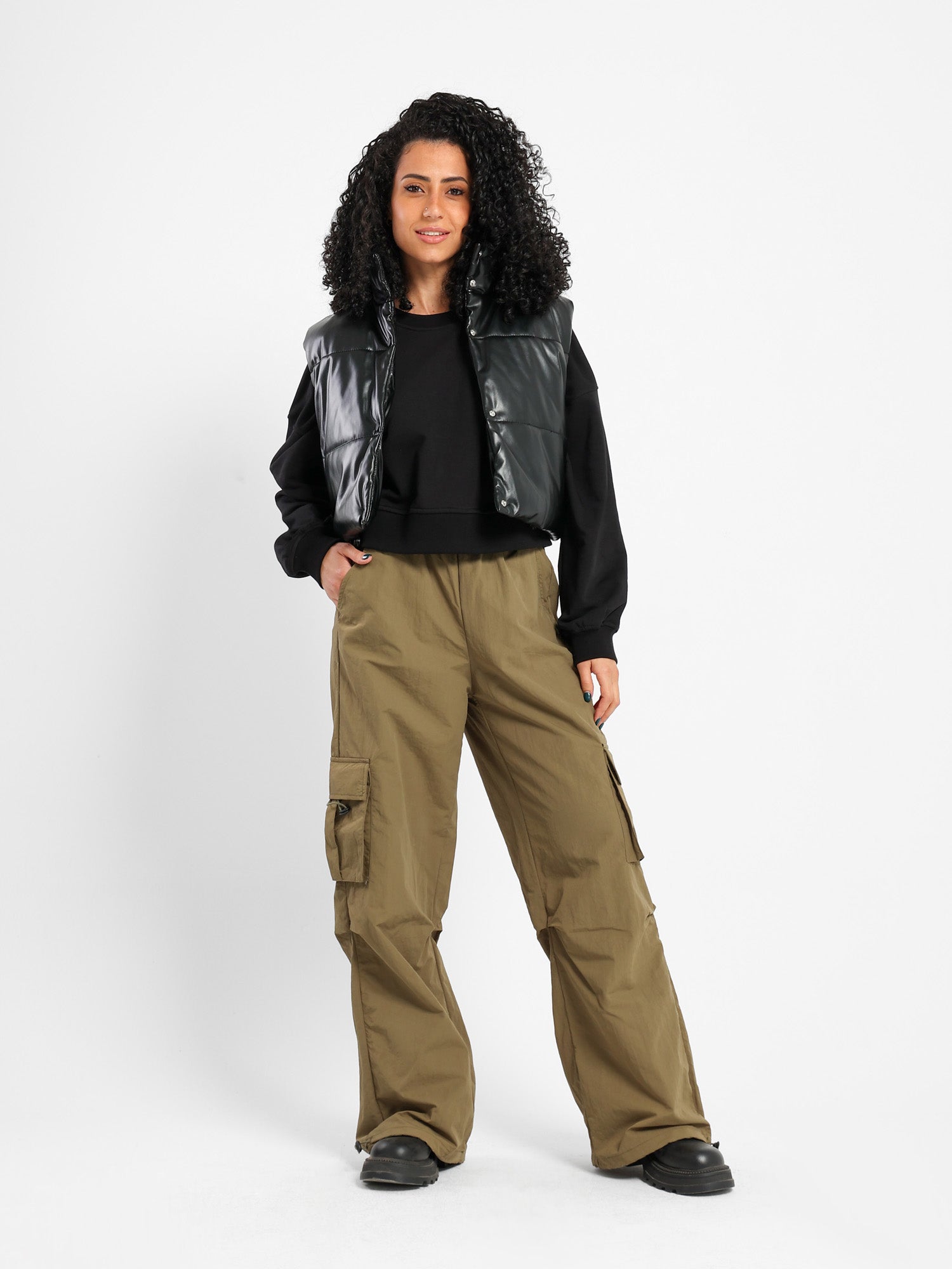 Cropped Puffer Leather Vest