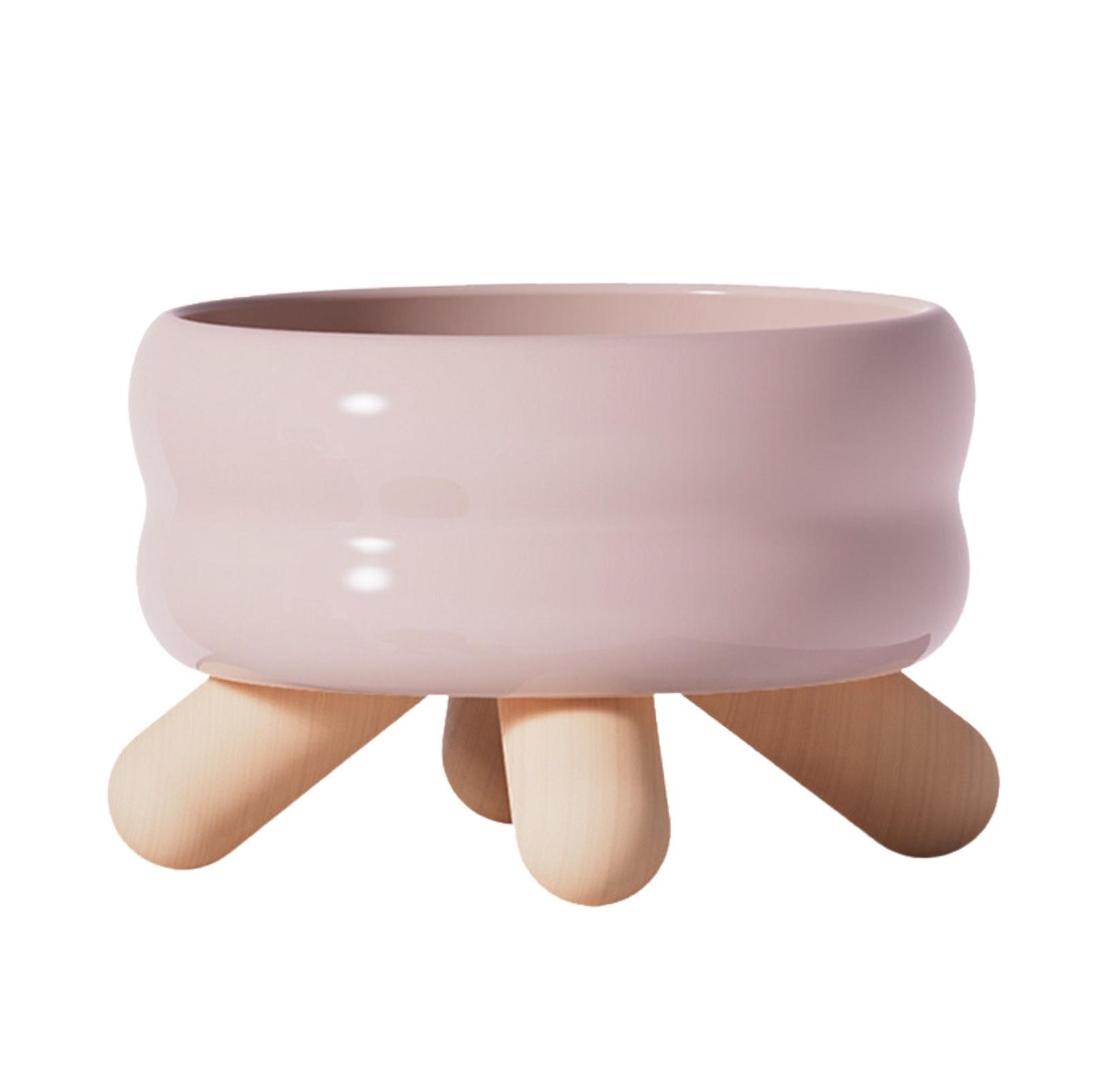 Gulu Ceramic Pet Food/Water Cat Bowls Small Dog Bowls with Wooden Stand