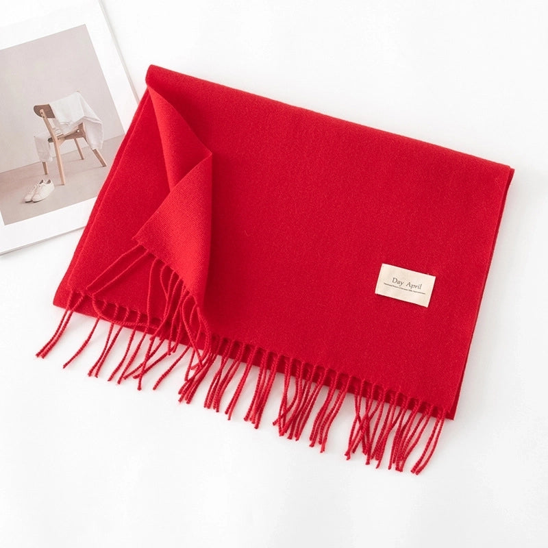 Women's Basic Solid Color Imitation Cashmere Tassel Scarf