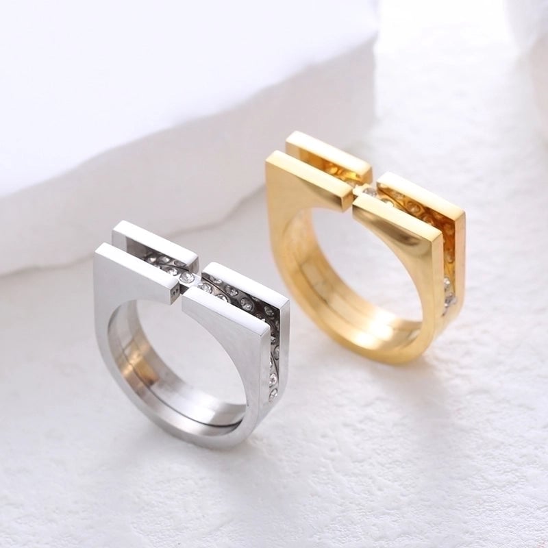304 Stainless Steel 18K Gold Plated Minimalist Commute Plating Inlay Solid Color Rhinestones Rings