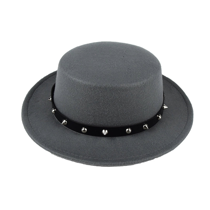 British Style Belt Flat Top Hat Personality Street Performance Woolen Hat Classic Jazz Hat