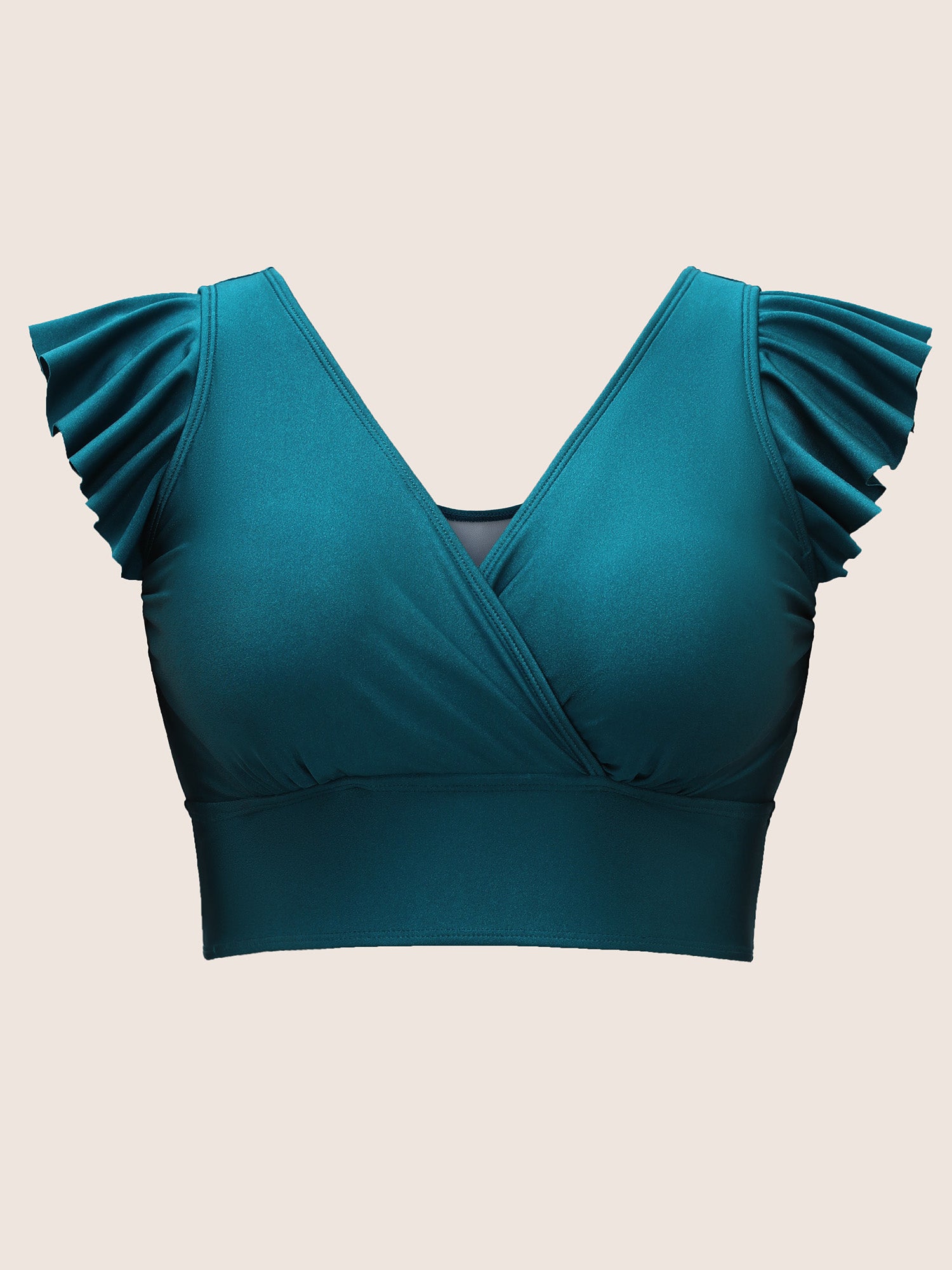 Solid Wrap Ruffle Cap Sleeve Swim Top