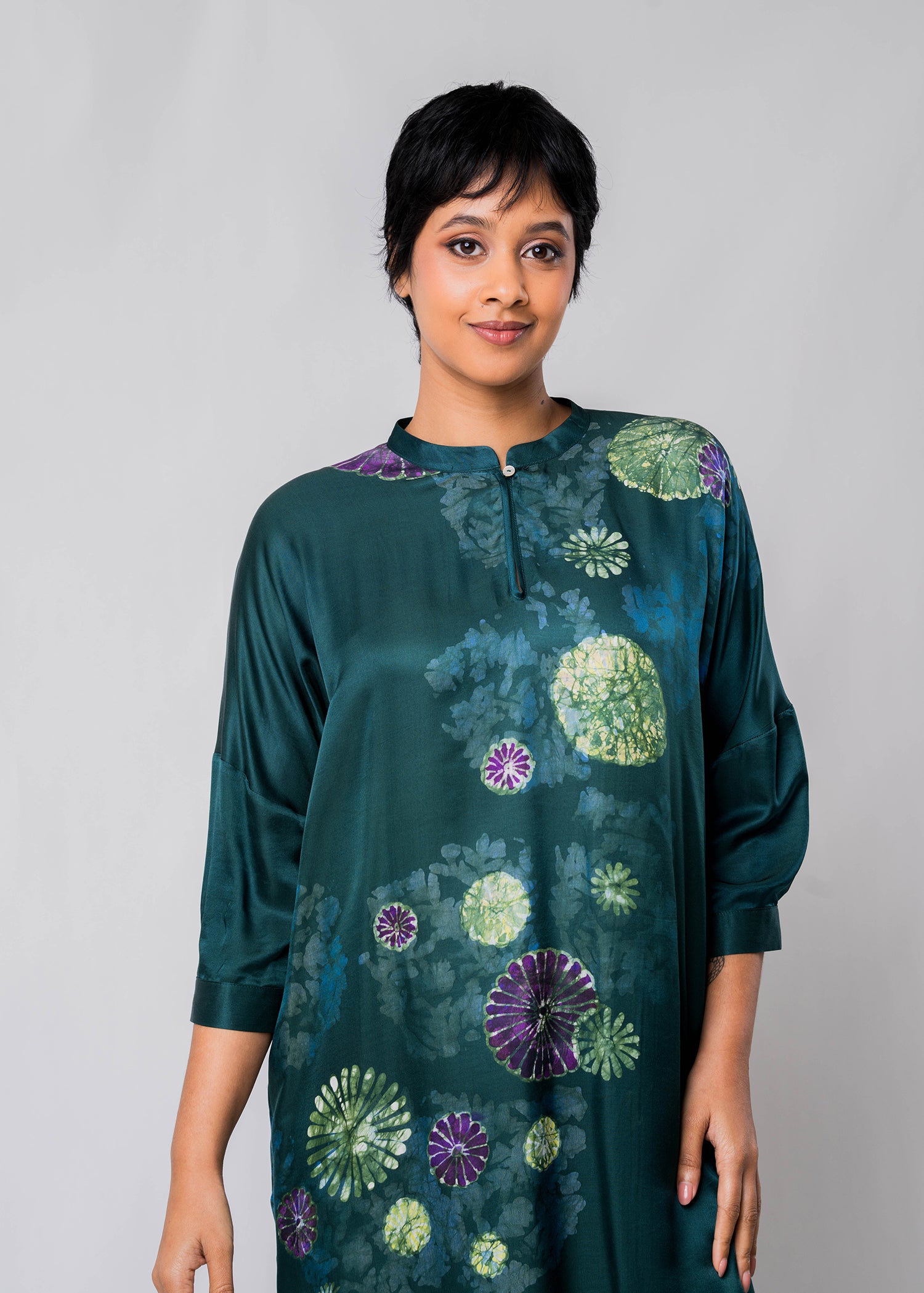 Batik Floral Chinese Collar Dress