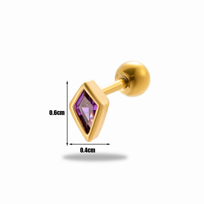 1 Piece Ear Cartilage Rings & Studs Minimalist Classic Style Rhombus 316L Stainless Steel  Copper Plating Inlay Zircon