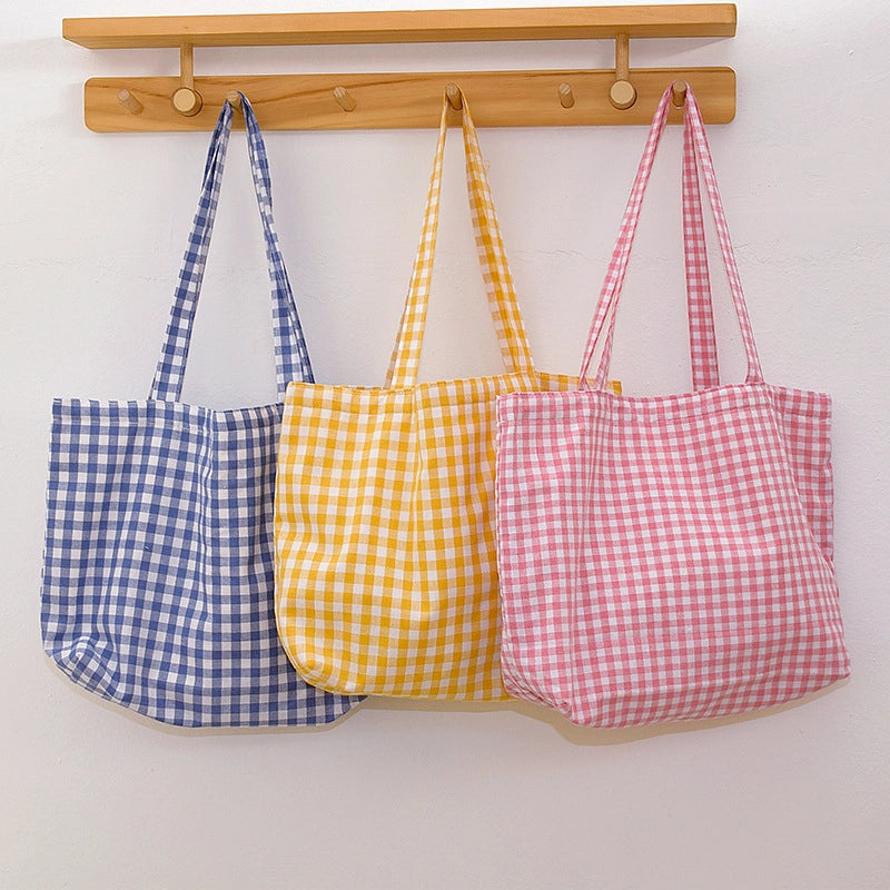 Classic Check Large Capacity Shoulder Bag Women's Style Summer Niche Solid Color Canvas Bag Handbag