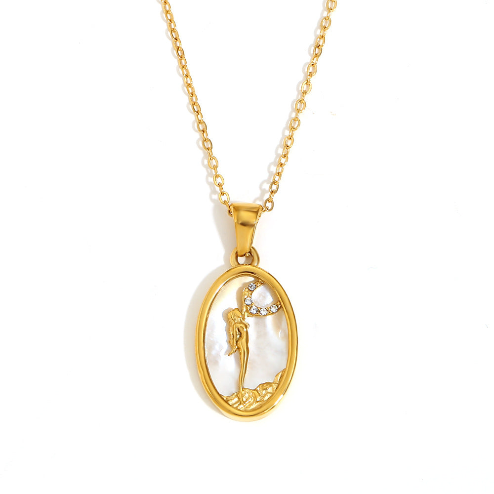 Niche Retro Pendant Stainless Steel 18K Gold Plated Red Agate Love Flower Manta Ray Necklace Female