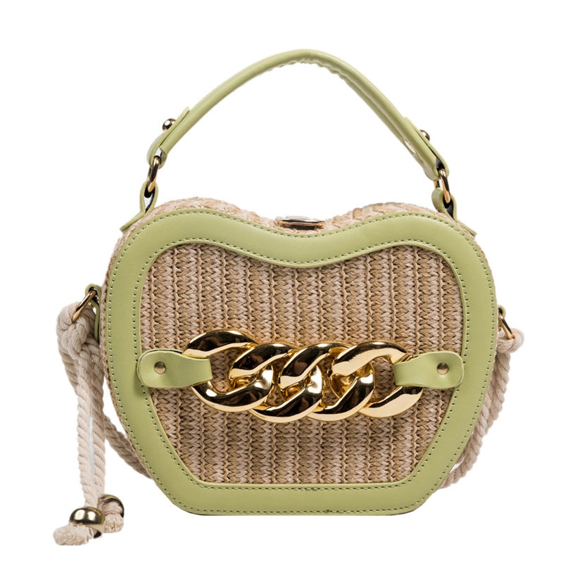 Women's Small Straw Color Block Streetwear Chain Lock Clasp Crossbody Bag
