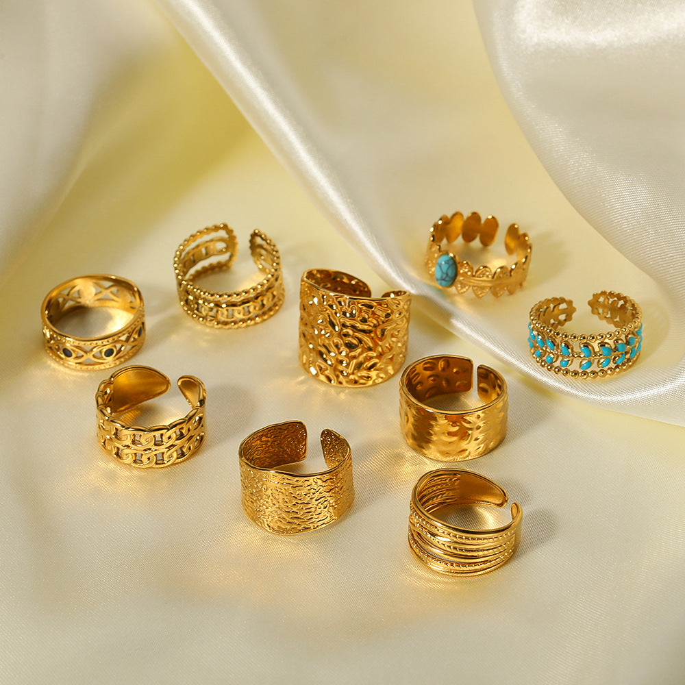 Women IG Style Circle Round Geometric Stainless Steel Electroplating Rings