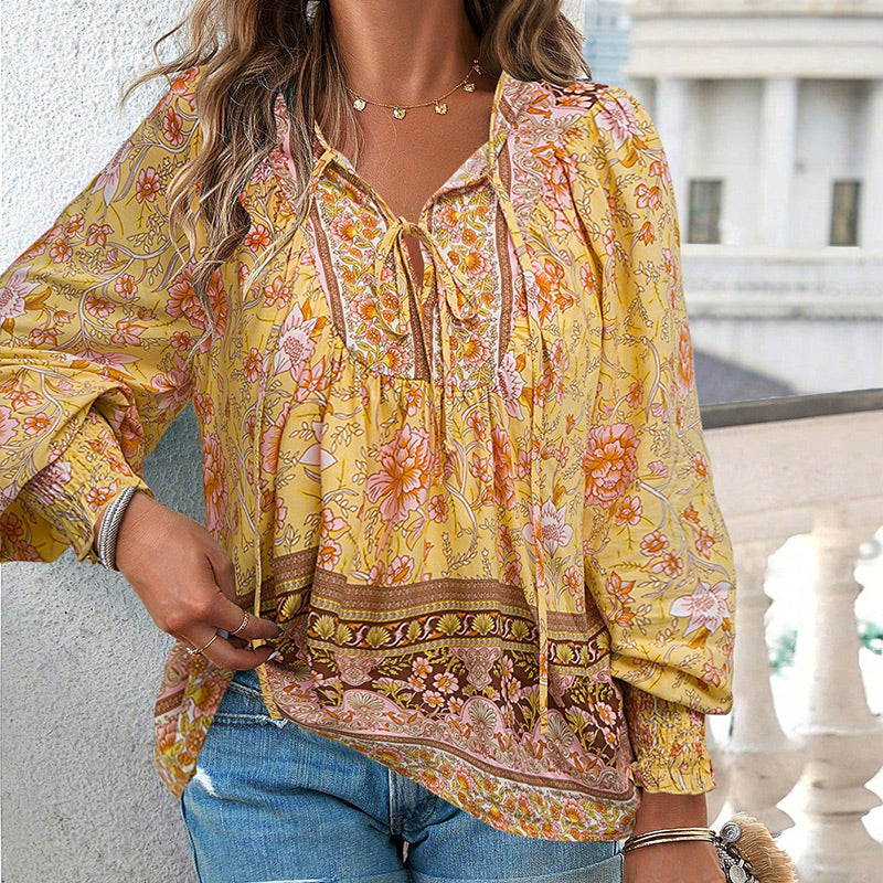 💖Hot Sales-49% OFF✨Women's Fashion Printed v-Neck Long Sleeve Shirt