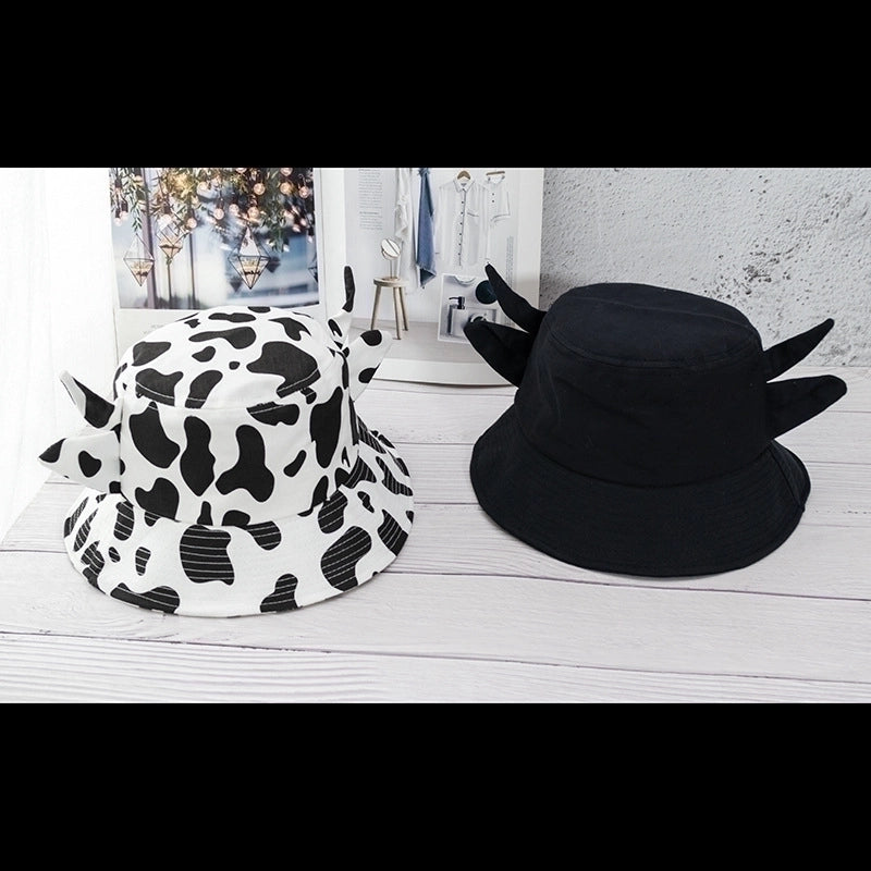Unisex Cartoon Style Cute Basic Cow Pattern Wide Eaves Bucket Hat