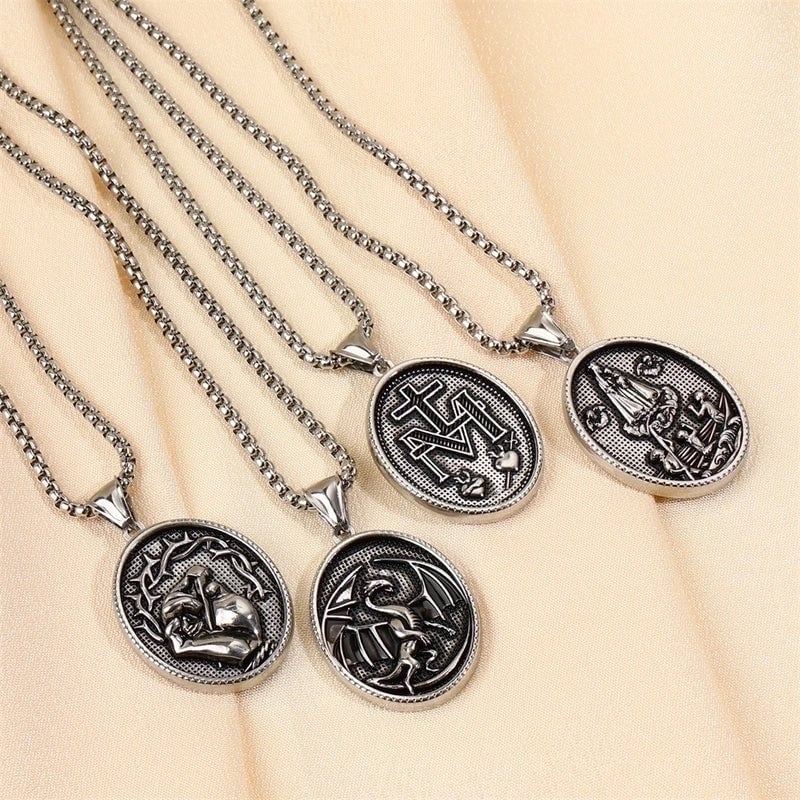 Modern Style Classic Style Portrait Cross Solid Color 304 Stainless Steel 18K Gold Plated Round Pendant Necklace