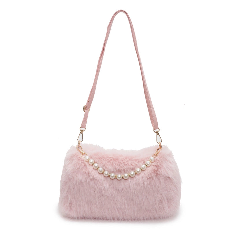 Women's Plush Solid Color Streetwear Square Zipper Shoulder Bag