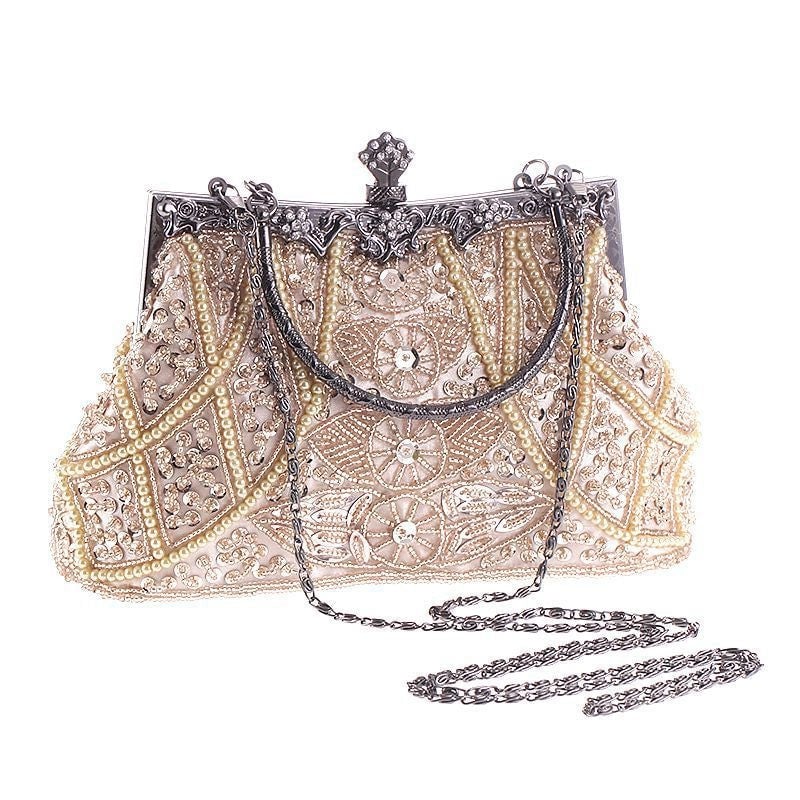 Beige Polyester Geometric Square Evening Bags