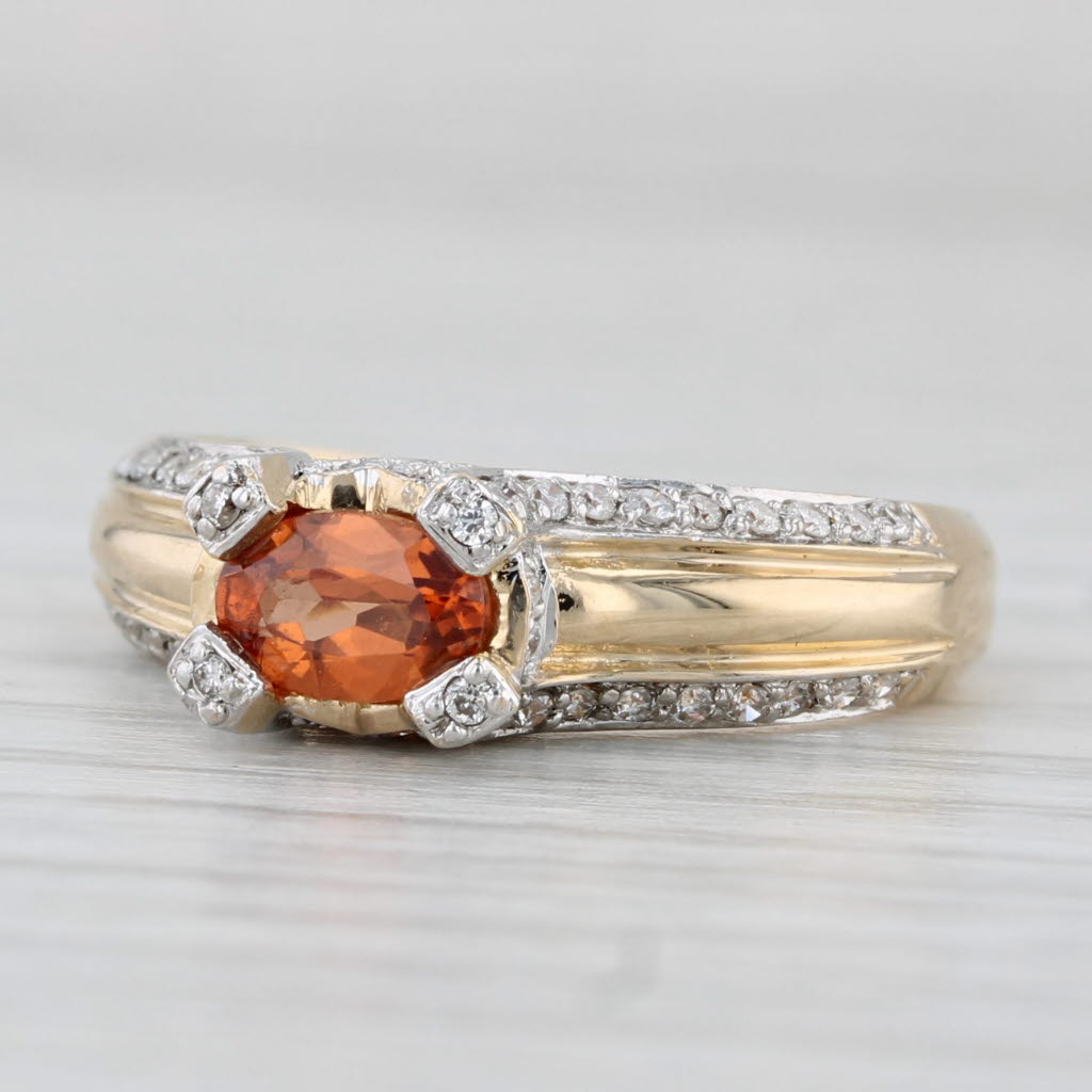 0.82ctw Spessartite Orange Garnet Diamond Ring 14k Yellow Gold Size 6