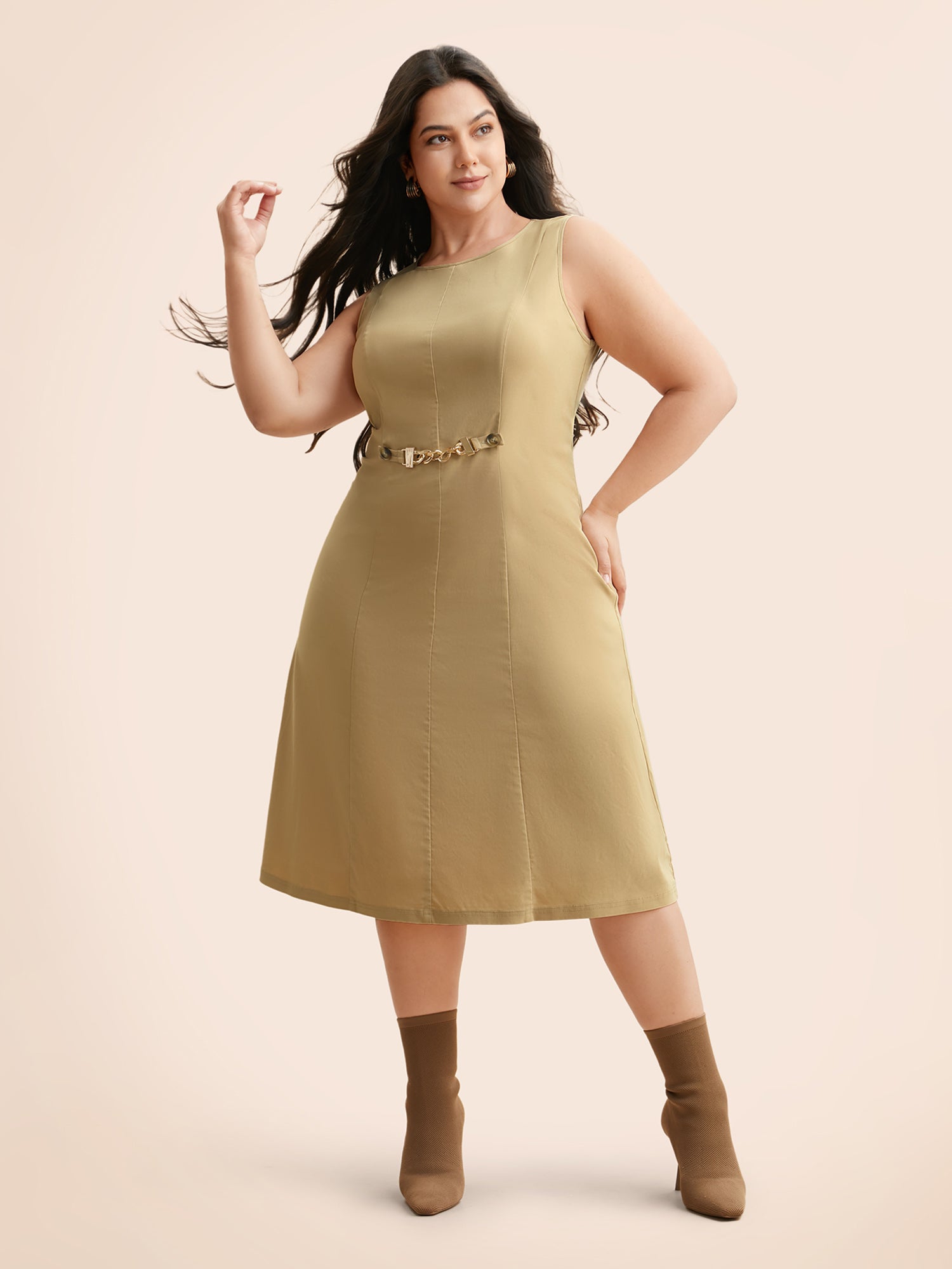 Round Neck Metal Chain Detail Tank Dress