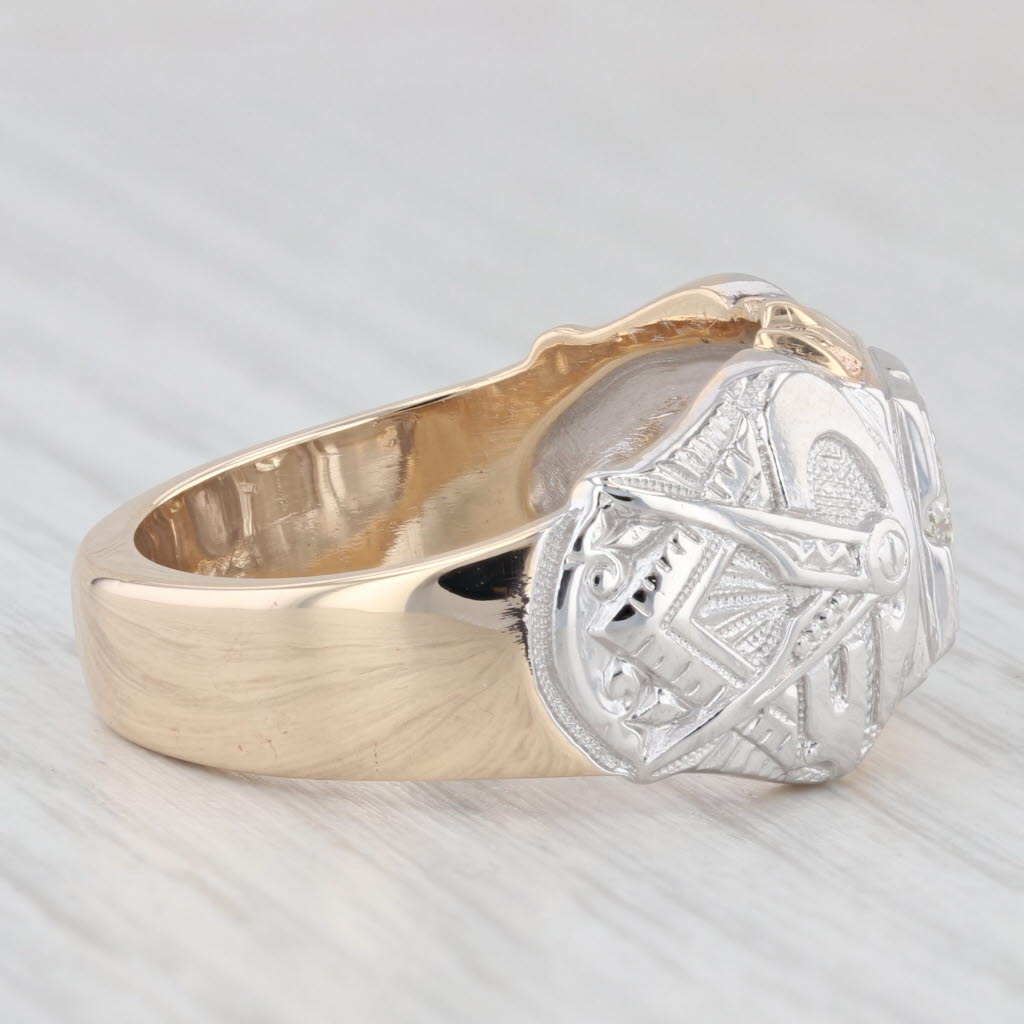0.57ct Diamond Past Master Ring 14k Gold Size 11.5 Masonic Signet Square Compass
