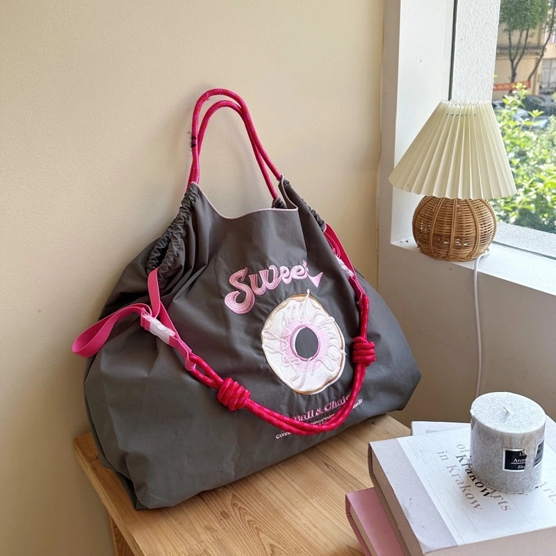 Women's Large Nylon Animal Donuts Basic Classic Style Square Open Shopping Bags