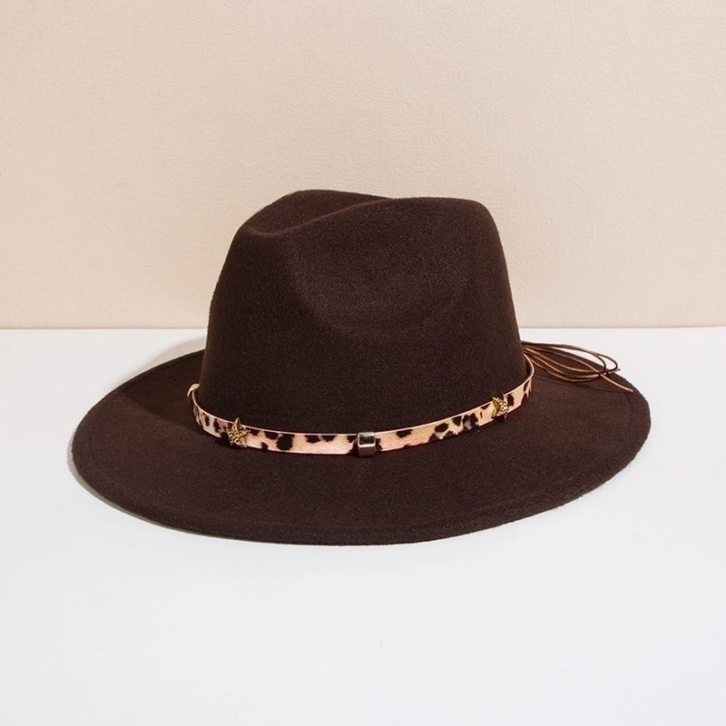 Unisex Basic Cowboy Style Solid Color Belt Buckle Wide Eaves Fedora Hat