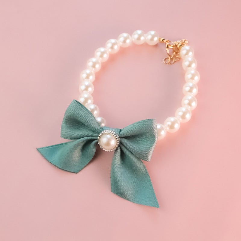 Vintage Bowknot Pearl Pet Necklace