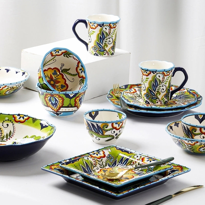Style Creative Hand-painted Ceramic Plate Irregular Western Plate Fashionable Household Plate Bowl Combination Steak Plate