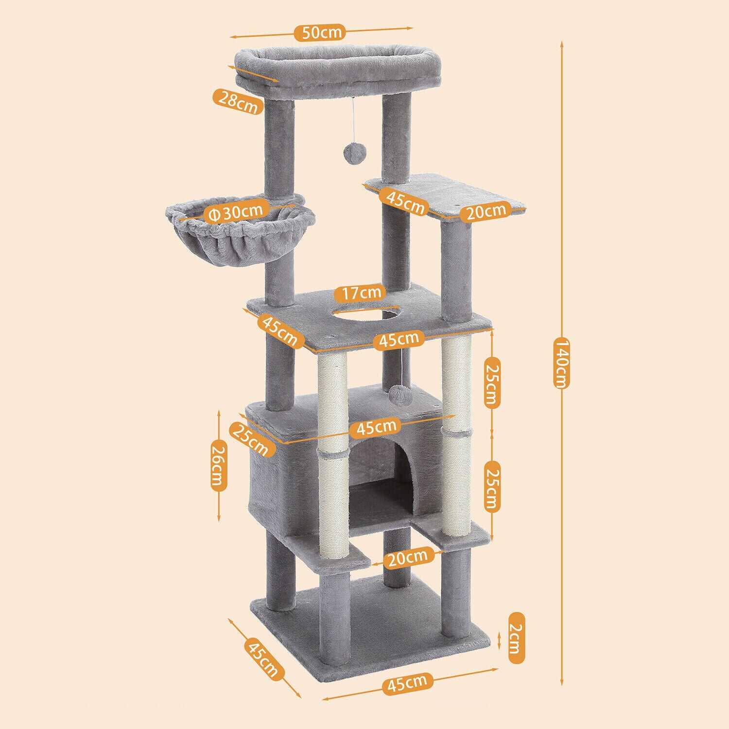 140cm Multi Level Cat Scratching Condo