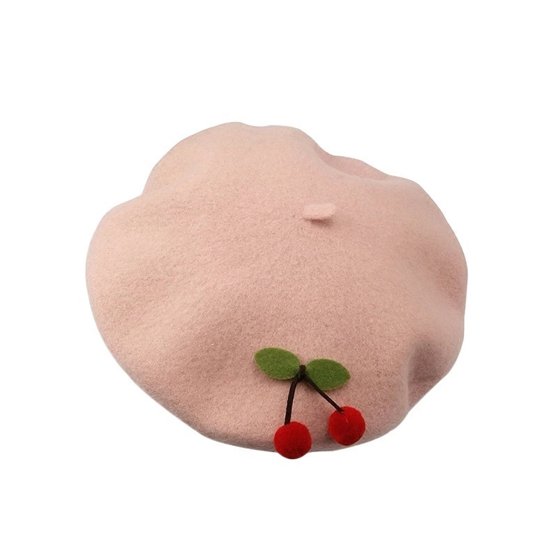 2 Pieces Women's Elegant Pastoral Cherry Eaveless Beret Hat