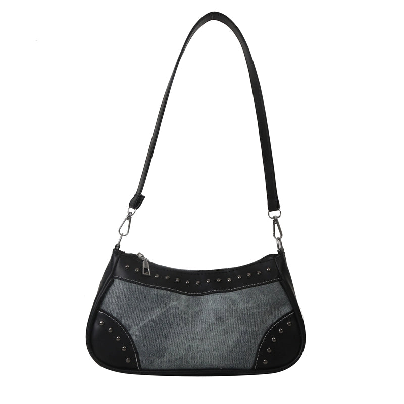Women's Pu Leather Color Block Vintage Style Semicircle Zipper Shoulder Bag