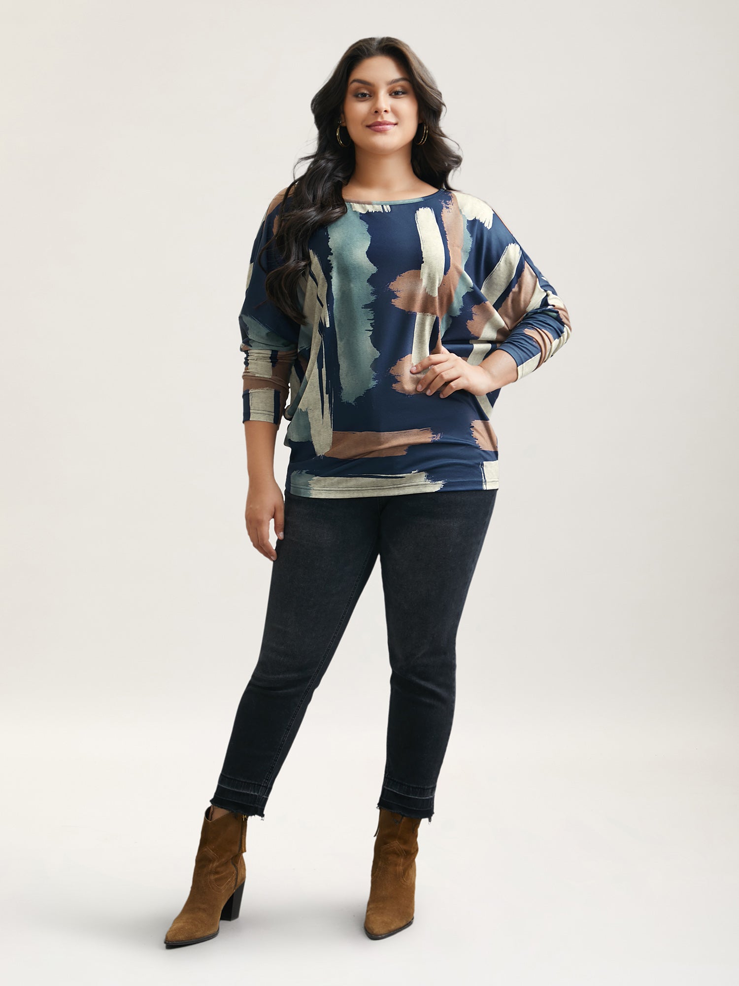 Abstract Print Dolman Sleeve T-Shirt