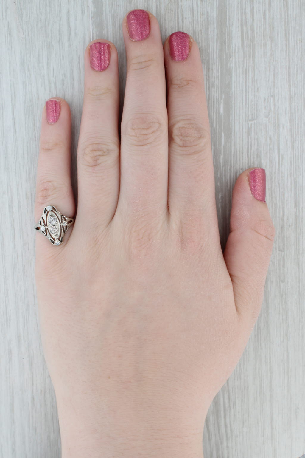Art Deco 0.42ctw Diamond Ring 12k-14k White Gold Old Mine Cut Size 5.75 Vintage