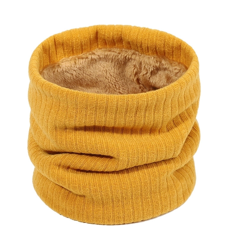 Autumn And Winter New Spot Knitted Scarf Men And Women Plus Velvet Warm Pullover Scarf Vertical Stripe Solid Color Knitted Collar