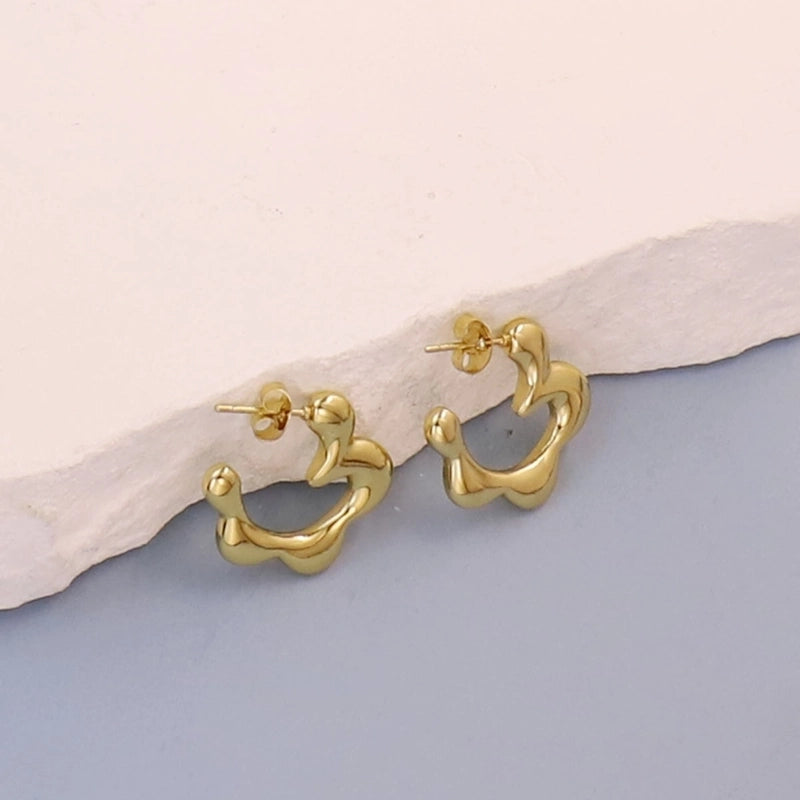 1 Pair Minimalist Pentagram Round Solid Color Plating 304 Stainless Steel 18K Gold Plated Earrings