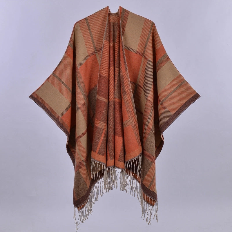 Export Women's Rhombus Tassel Lengthened Hot Selling Imitation Cashmere Shawl Both Sides Available Thickened Cape
