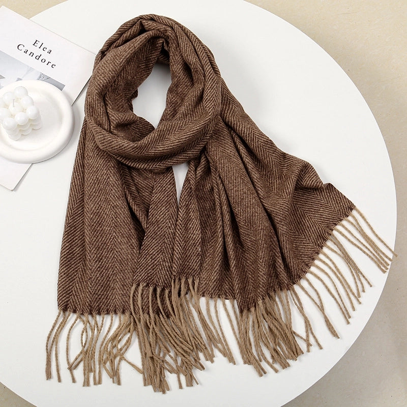 New Autumn And Winter Striped Tassel Artificial Cashmere Scarf Women's Fashion Simple Thick Warm Commuter's All-Matching Shawl