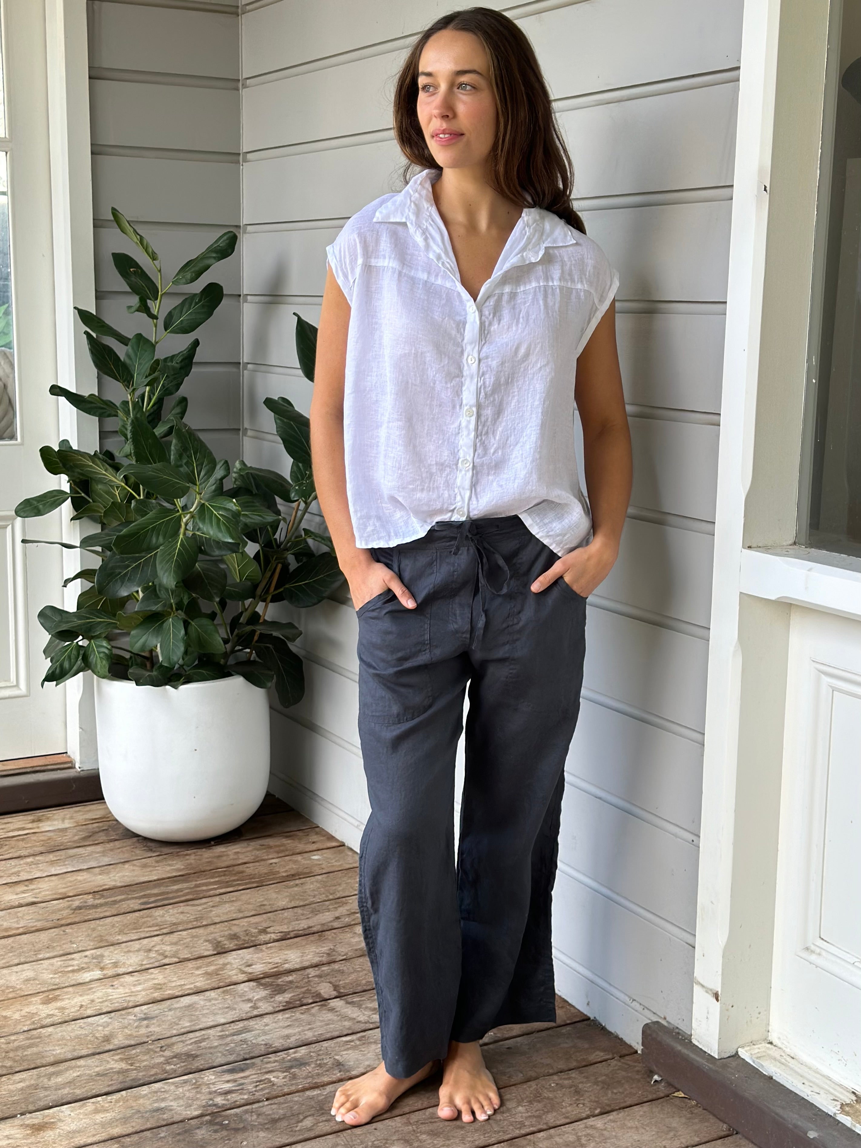 fleur straight  leg pants - charcoal linen