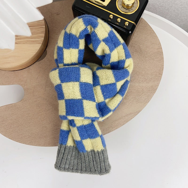 Chequer Contrast Color Knitted Dog Cat Scarf