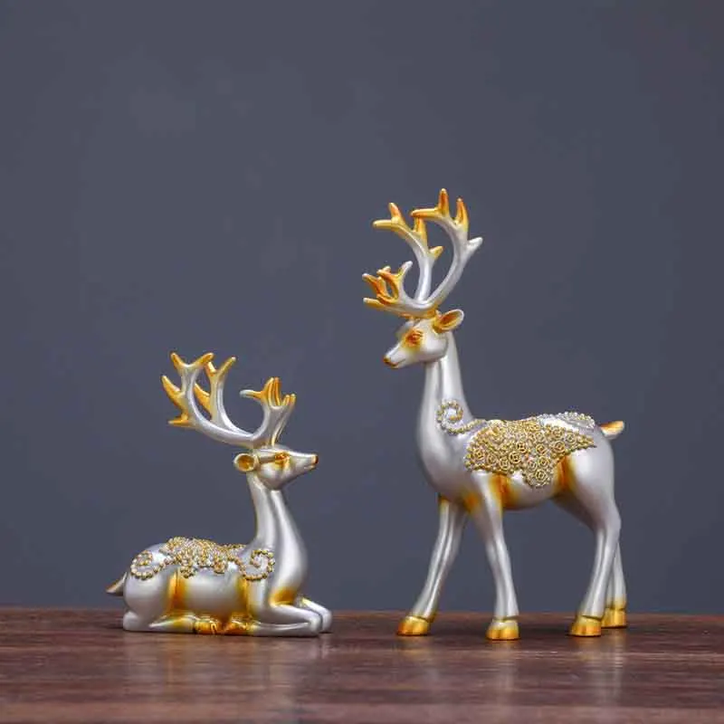 3D Christmas Reindeer Resin Crafts Decor Accessories Good Fortune Small Animal Figures Ornaments for Home